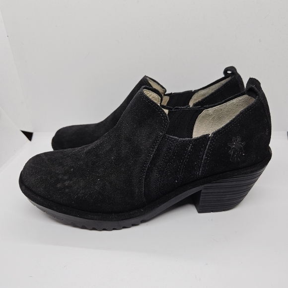 Fly London black suede heeled booties size 38 - Picture 4 of 9
